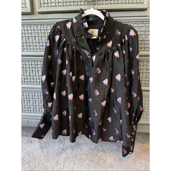 NWOT Tuckernuck Black and Blurred Dot Fil Coupe Corrigan Blouse, XXS $228 C20 - Picture 4 of 10